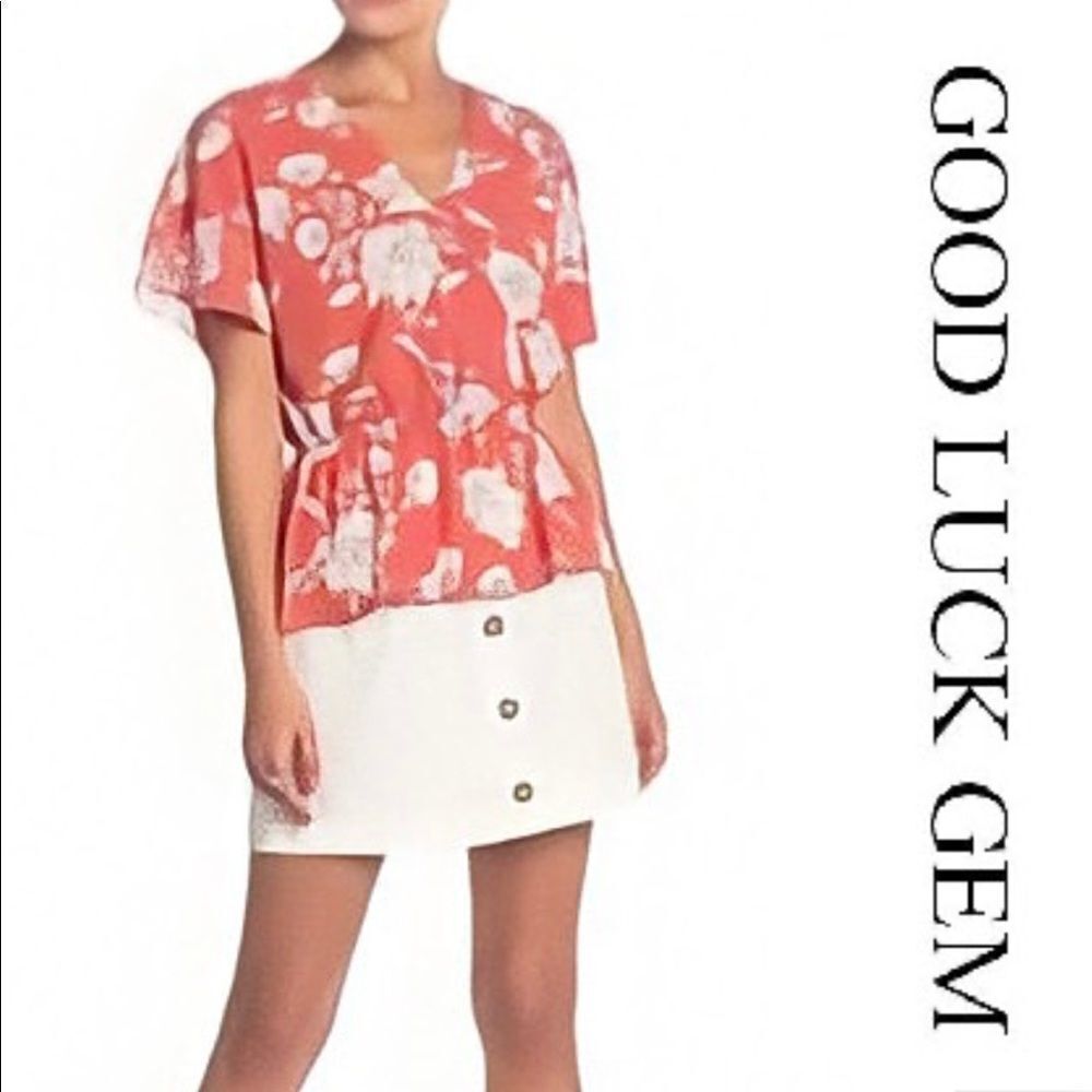 Good Luck Gem Floral Surplice Peplum Top